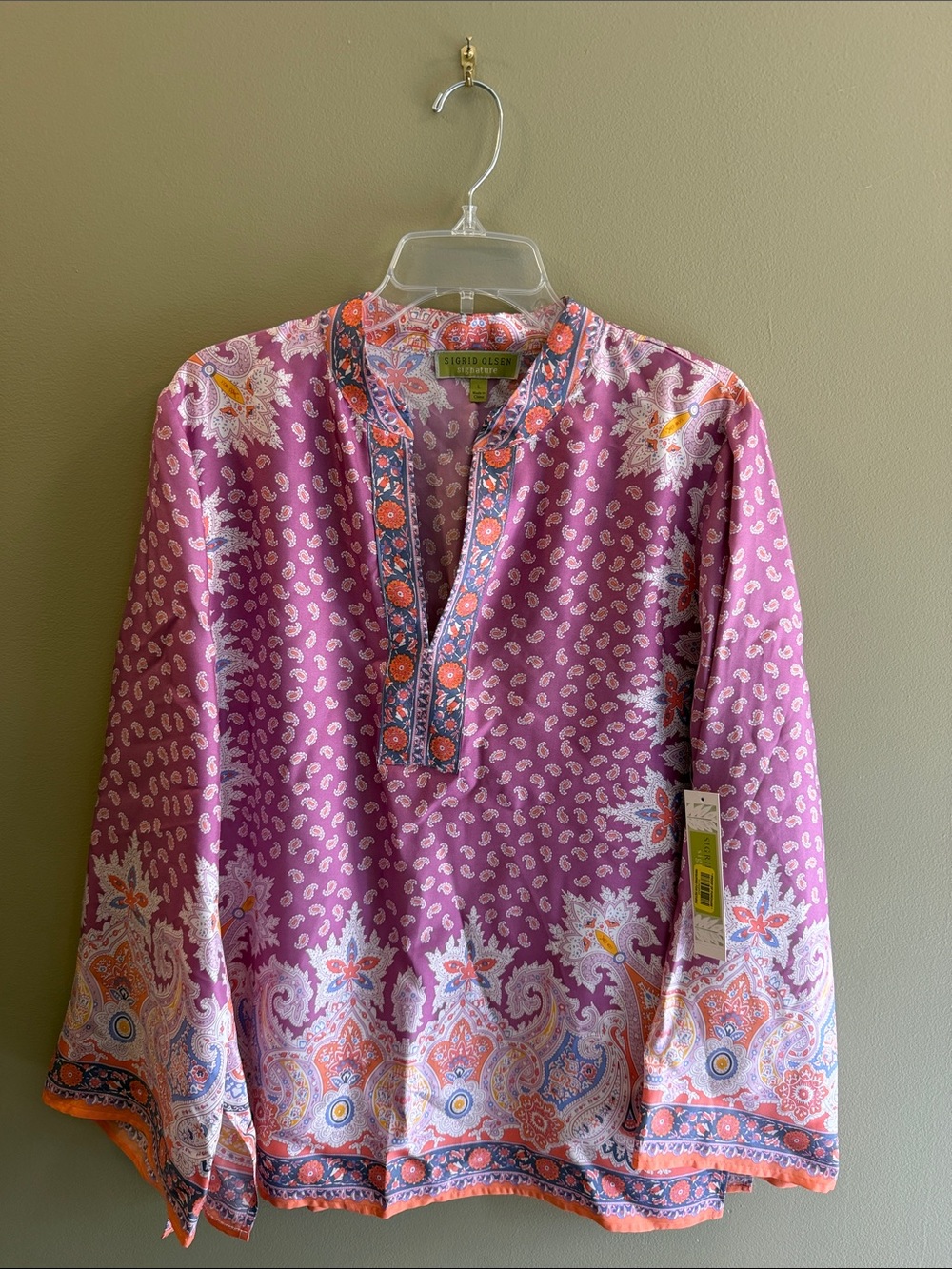 Sigrid Olsen Pink Paisley-Print Casual Button-Down Shirt